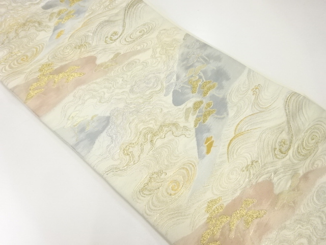 アンティーク　荒波に霞模様織出し袋帯（材料）